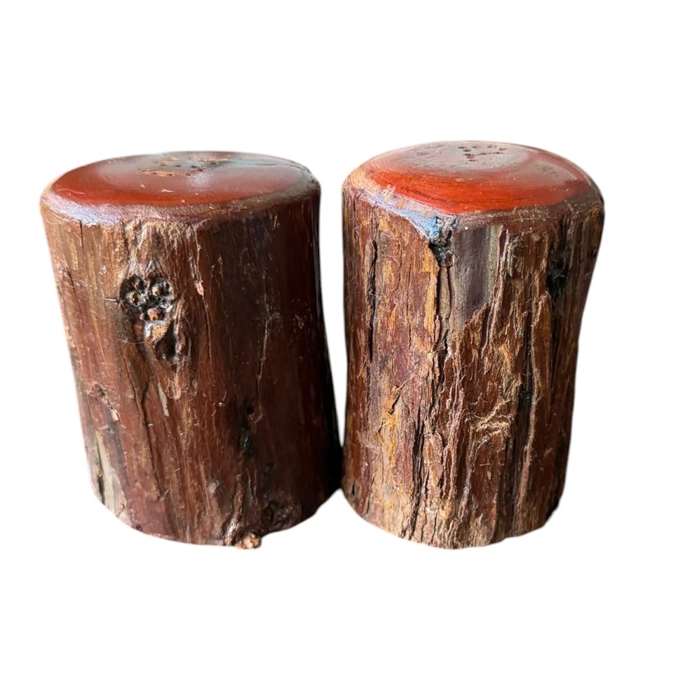 Vintage Tree House California Redwood Log Salt and Pepper Shakers Rustic Cabin - Picture 2 of 9